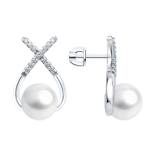 Cercei Pusete din argint  cu pietre Cubic Zirconia Incolor, Perla Imit.