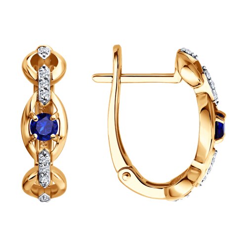 Cercei din aur roșu cu pietre Diamant, Safir