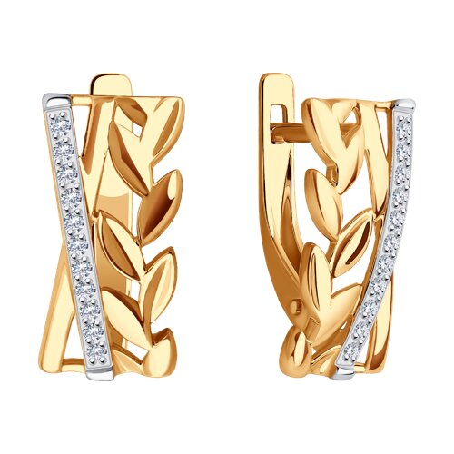 Серьги из красного золота с камнями Фианит