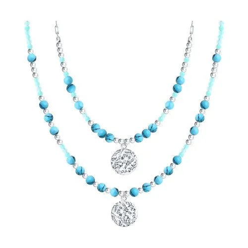 Колье из серебра с камнями Амазонит, Бирюза (синт.) и Леска