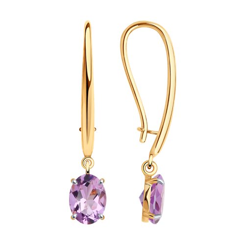 Серьги Длинные из красного золота с камнями Аметист