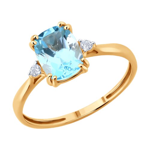 Inel din aur roșu cu pietre Cubic Zirconia Incolor, Topaz albastru