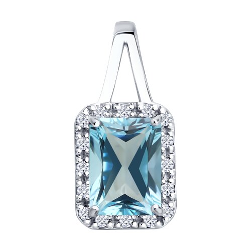 Pandantiv din aur alb cu pietre Diamant, Topaz albastru