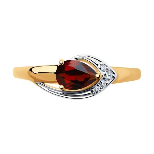 Inel din aur roșu cu Cubic Zirconia Incolor, Granat