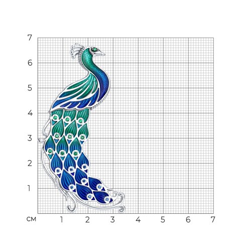 Broșă din argint  cu pietre Cubic Zirconia Albastru, Cubic Zirconia Verde și Emailare