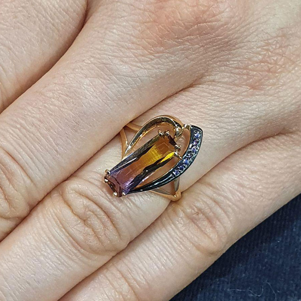 Inel din aur roșu cu pietre Cubic Zirconia Liliachiu, Sital Ametrin (sint.)