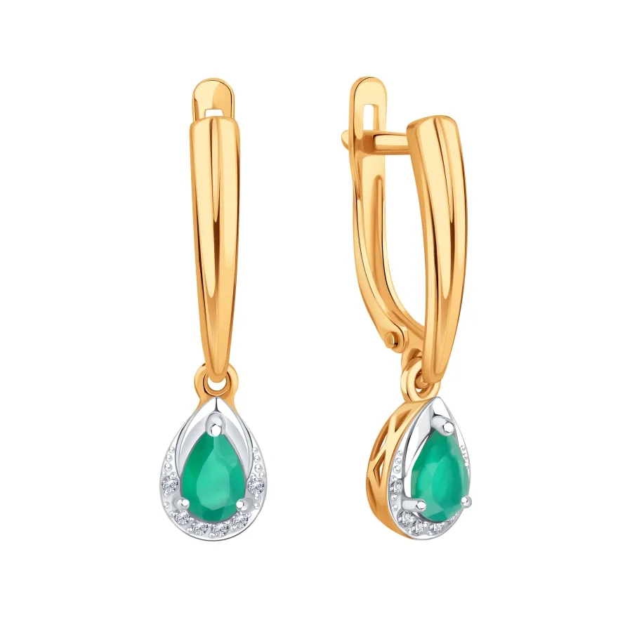 Cercei Suspendați din aur roșu cu Cubic Zirconia Incolor, Agat verde