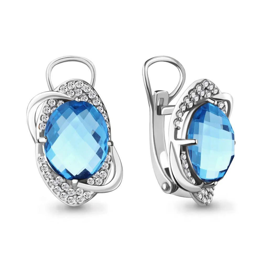 Cercei din aur alb cu Cubic Zirconia Incolor, Topaz Swiss