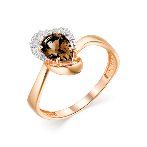 Inel din aur roșu cu pietre Cubic Zirconia Incolor, Cuarț fumuriu