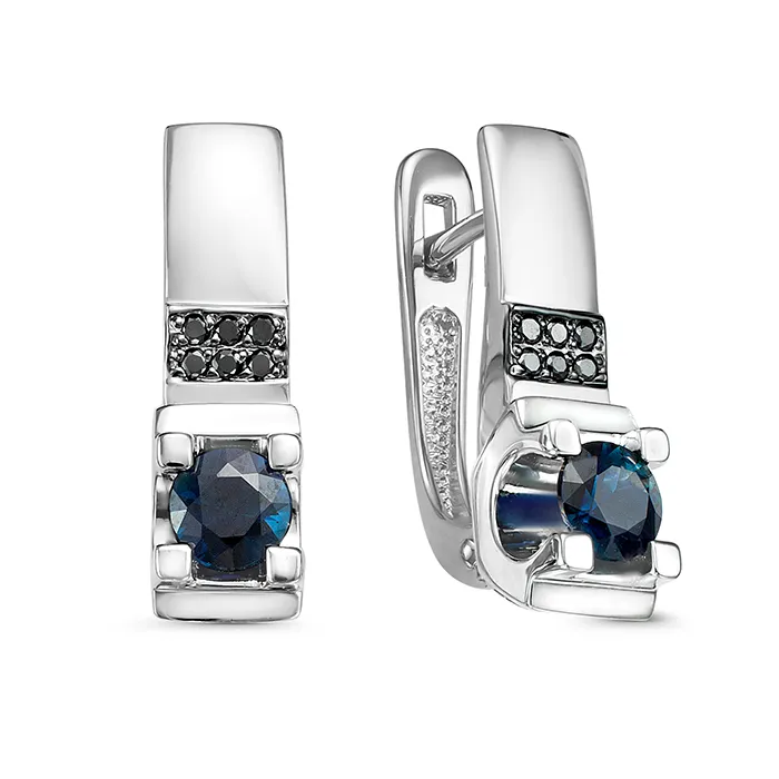 Cercei din aur alb cu Diamant negru, Safir