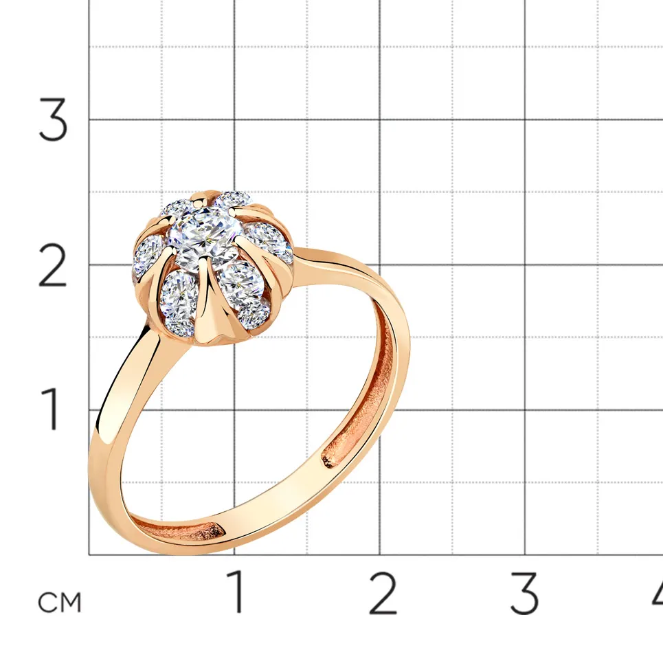 Inel din aur roșu cu Cubic Zirconia Incolor