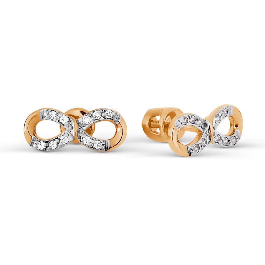 Cercei Pusete din aur roșu cu pietre Cubic Zirconia Incolor