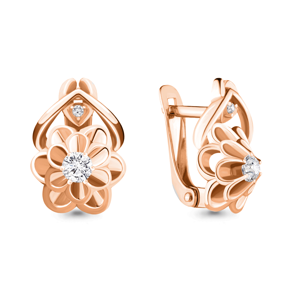 Серьги из красного золота с камнями Фианит, Swarovski