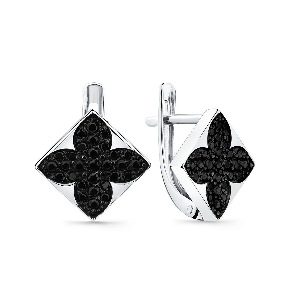Cercei din aur alb cu pietre Cubic Zirconia Negru