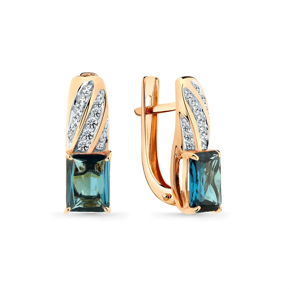 Cercei din aur roșu cu Cubic Zirconia Incolor, Topaz London