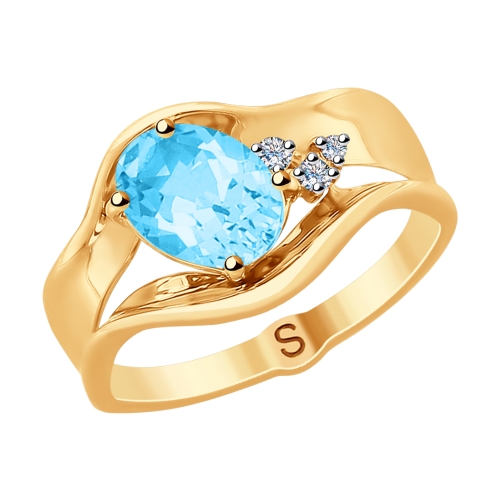 Inel din aur roșu cu pietre Diamant și Topaz