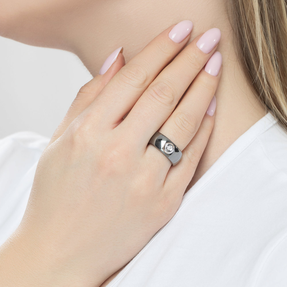 Inel din aur alb cu pietre Diamant, Ceramica gri