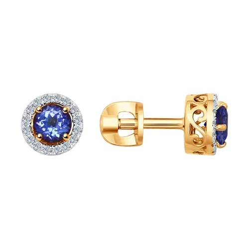 Cercei Pusete din aur roșu cu Diamant, Tanzanit