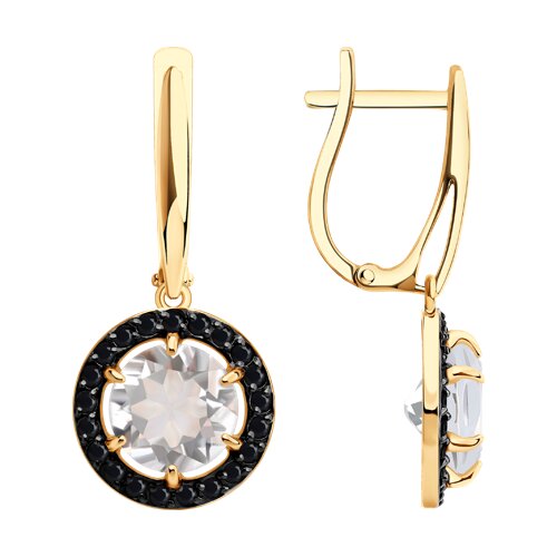 Cercei Suspendați din aur roșu cu pietre Cubic Zirconia Negru, Cristal de munte