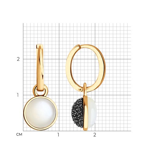 Серьги Конго из красного золота с камнями Фианит Чёрный, Лунный камень