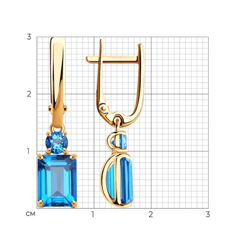 Cercei Suspendați din aur roșu cu pietre Topaz Swarovski Albastru