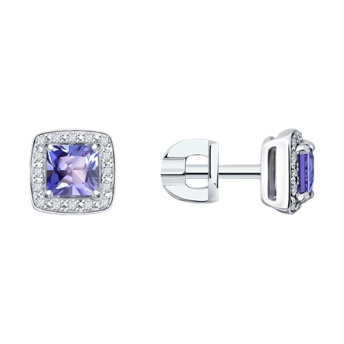 Cercei Pusete din aur alb cu pietre Diamant, Tanzanit