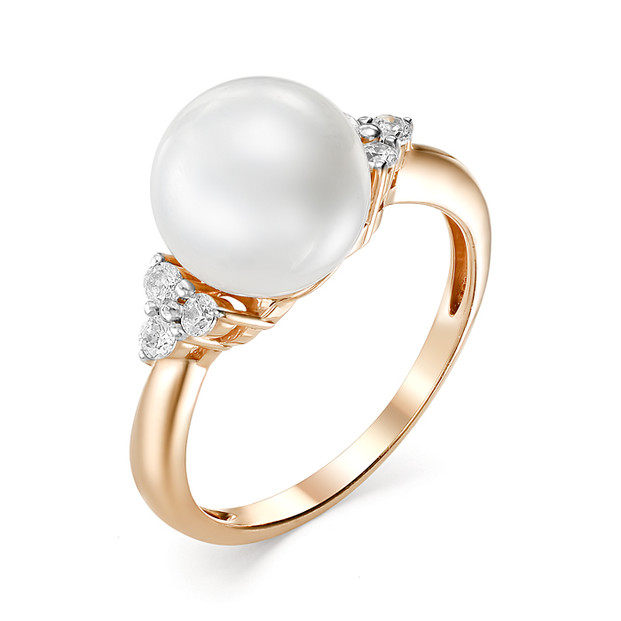 Inel din aur roșu cu pietre Cubic Zirconia Incolor, Perla Albă