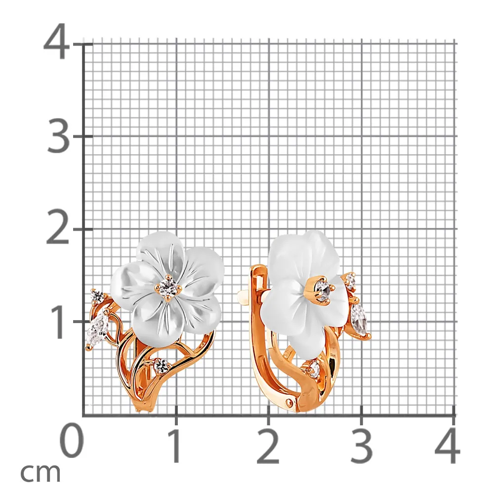Cercei din aur roșu cu Cubic Zirconia Incolor, Sidef Alb