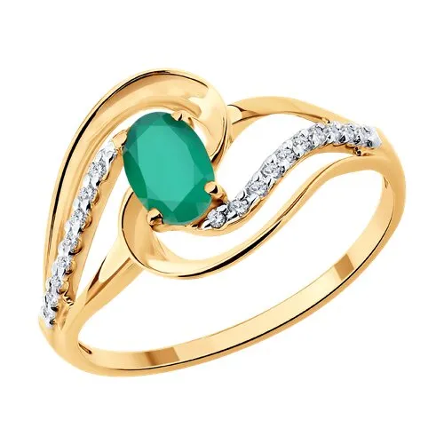 Inel din aur roșu cu Cubic Zirconia Incolor, Agat verde