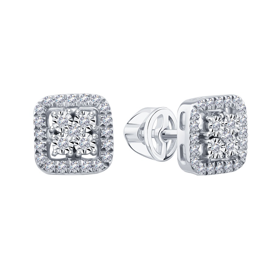 Серьги Пусеты из белого золота с камнями Бриллиант