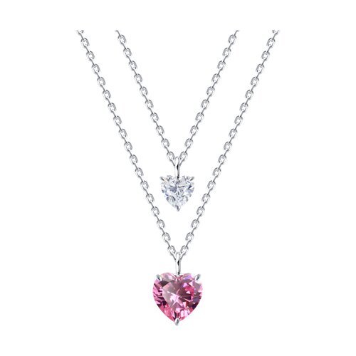 Колье из серебра с камнями Фианит, Фианит Розовый