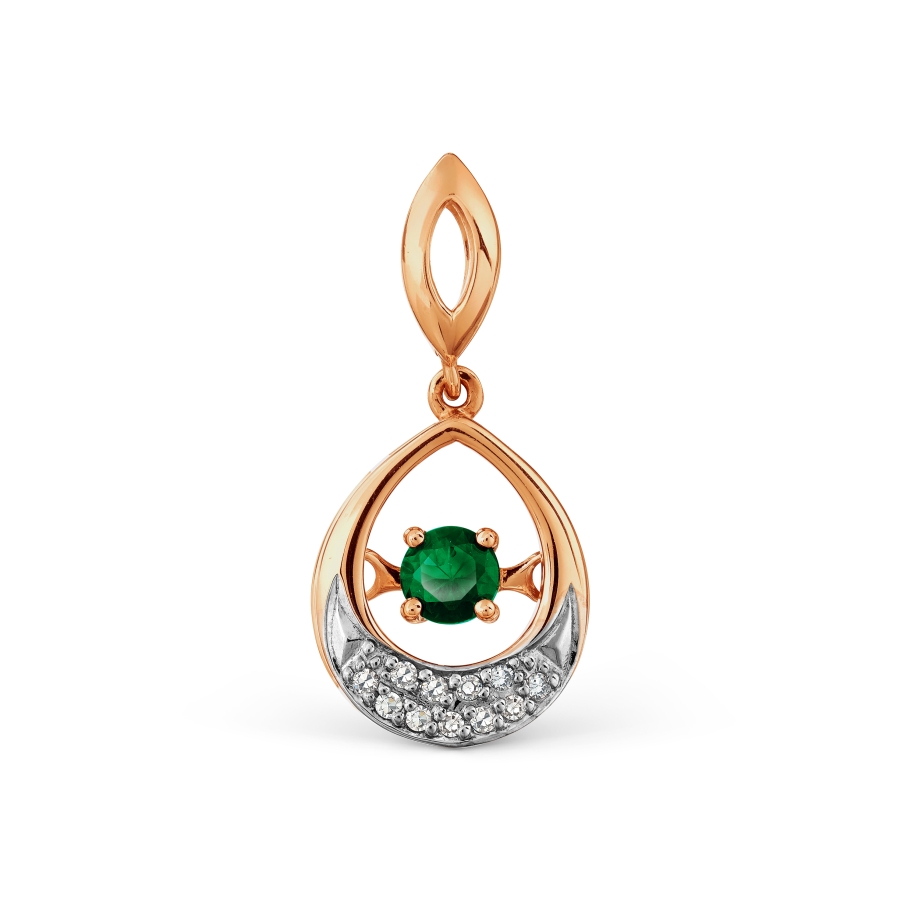 Pandantiv din aur roșu cu pietre Diamant, Smarald