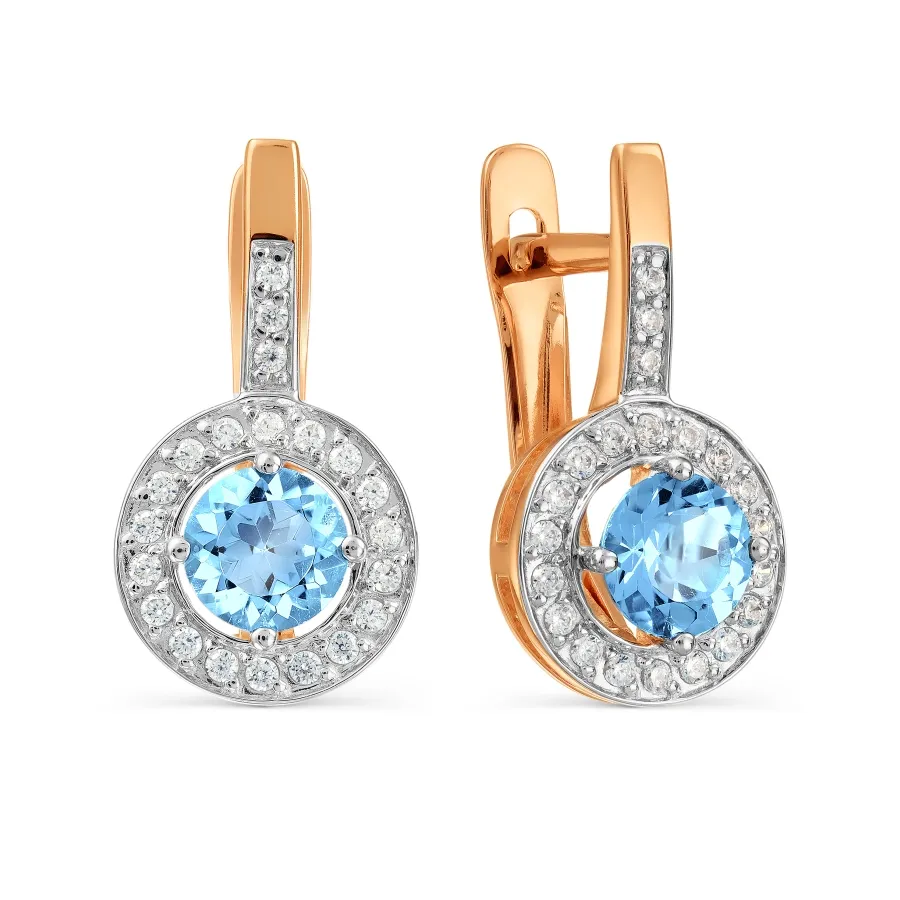 Cercei din aur roșu cu Cubic Zirconia Incolor, Topaz