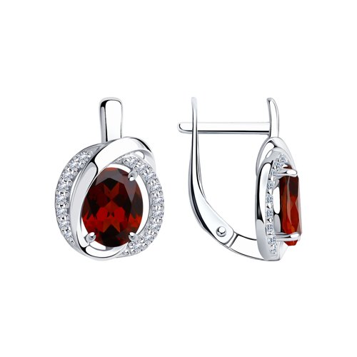 Cercei din argint  cu pietre Cubic Zirconia Incolor, Granat