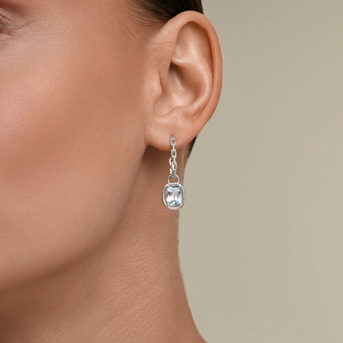 Cercei Creole din argint  cu pietre Topaz albastru