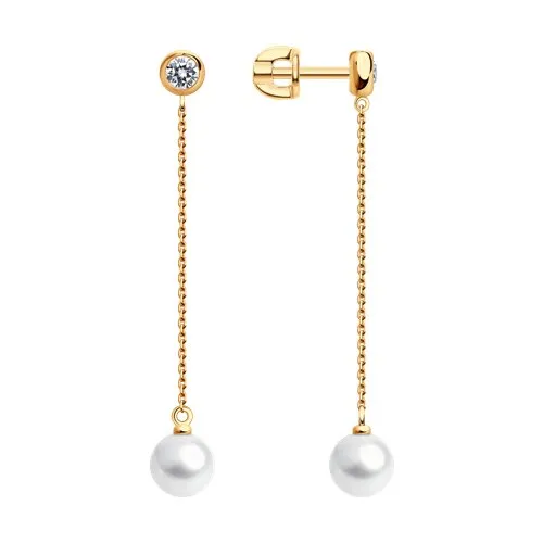 Cercei Pusete din aur roșu cu Cubic Zirconia Incolor, Perla Albă