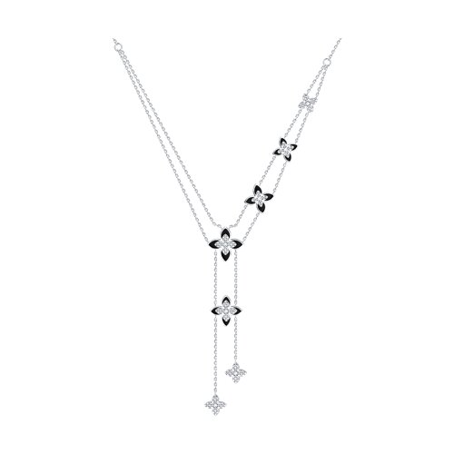 Колье из серебра с камнями Фианит, Эмаль