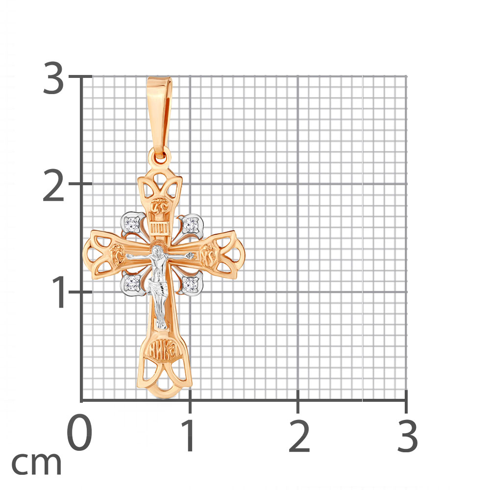 Cruce din aur roșu cu pietre Cubic Zirconia Incolor