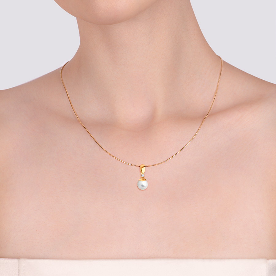 Pandantiv din aur roșu cu pietre Cubic Zirconia Incolor, Perla Albă