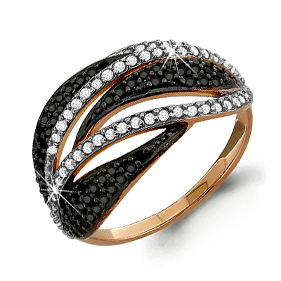 Inel din aur roșu cu pietre Cubic zirconia negru, Nanocristal