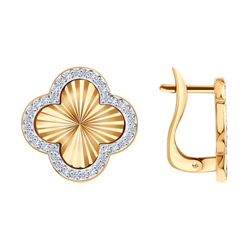 Cercei din aur roșu cu pietre Cubic Zirconia Incolor