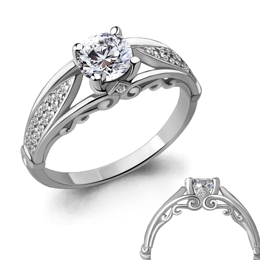 Кольцо из белого золота с камнями Фианит