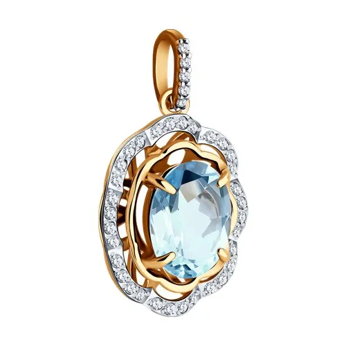 Pandantiv din aur roșu cu Cubic Zirconia Incolor, Topaz albastru