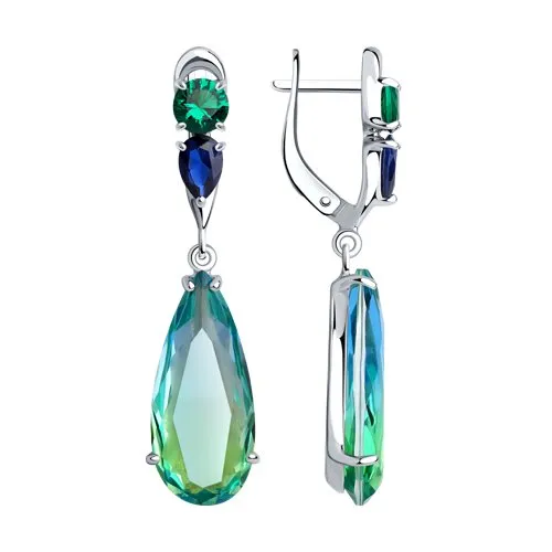 Cercei Suspendați din argint cu Cubic Zirconia Verde, Cubic Zirconia Albastru Safir și Sital verde (sint.)