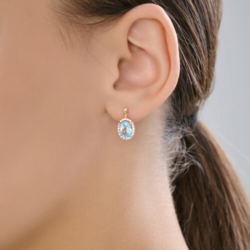 Серьги из красного золота с камнями Бриллиант, Топаз голубой