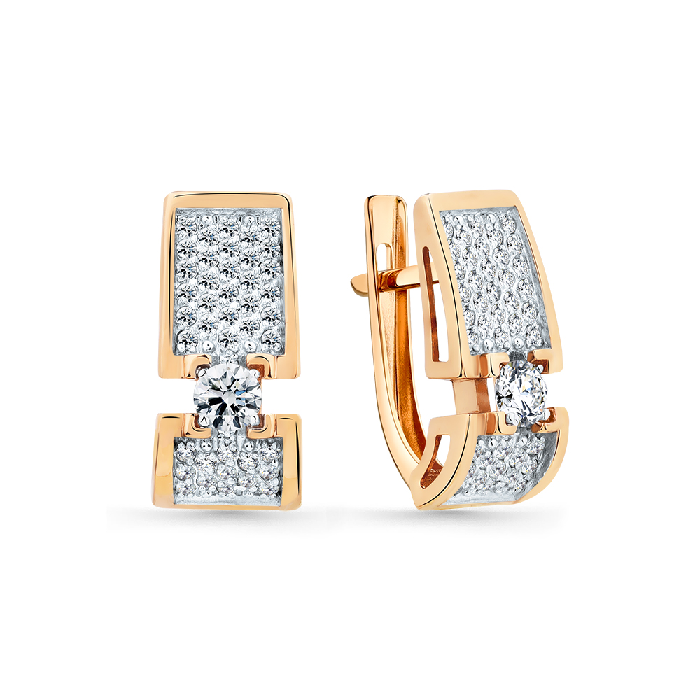 Cercei din aur roșu cu pietre Cubic Zirconia Incolor