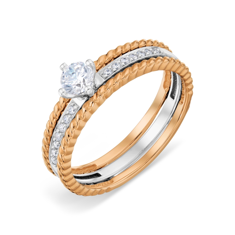 Inel din aur alb și roșu cu pietre Cubic Zirconia Incolor