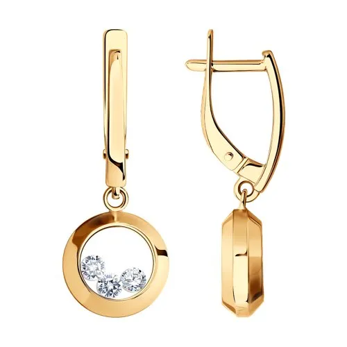 Cercei Suspendați din aur roșu cu Cubic Zirconia Incolor, Sticla minerală
