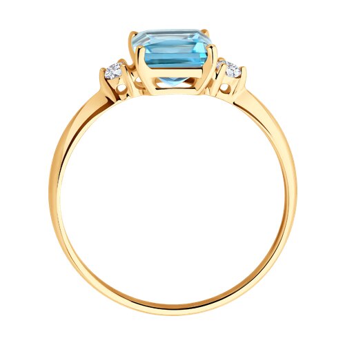 Inel din aur roșu cu pietre Cubic Zirconia Incolor, Topaz albastru