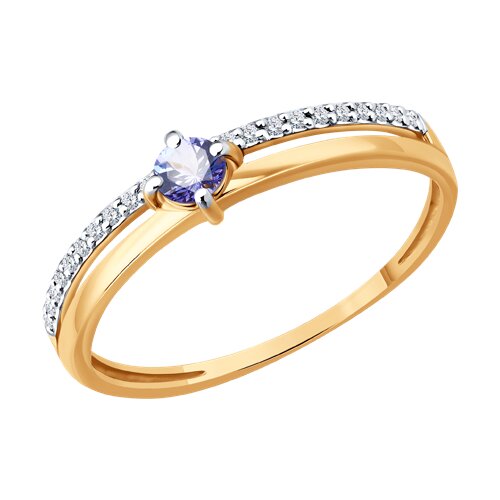 Inel din aur roșu cu pietre Diamant, Tanzanit